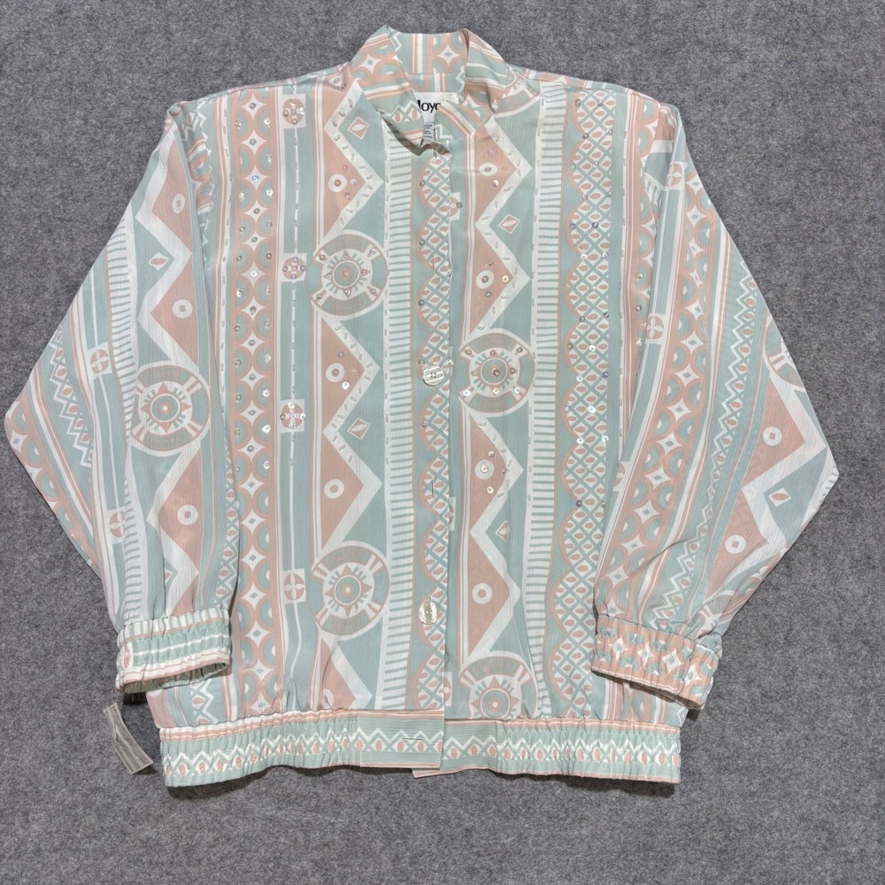 Vintage Joyce Pastel Geometric Sequin Light Jacket Mint Peach Size 12